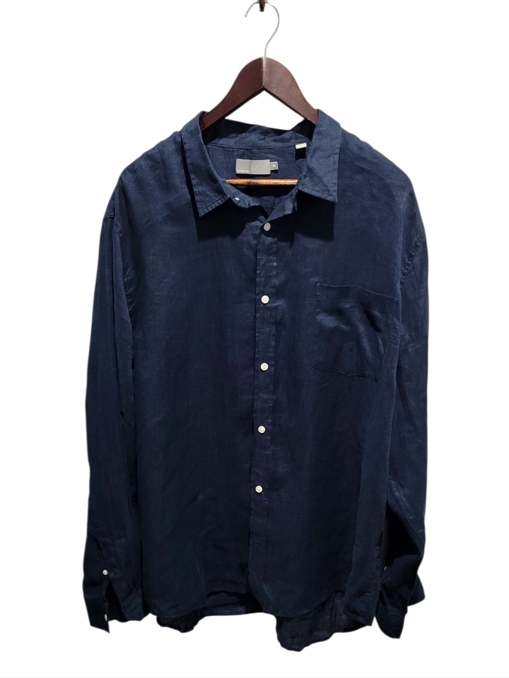 Vince Men 100% Linen Button Up Shirt XXL Dark Blue Long Sleeve Lightweight